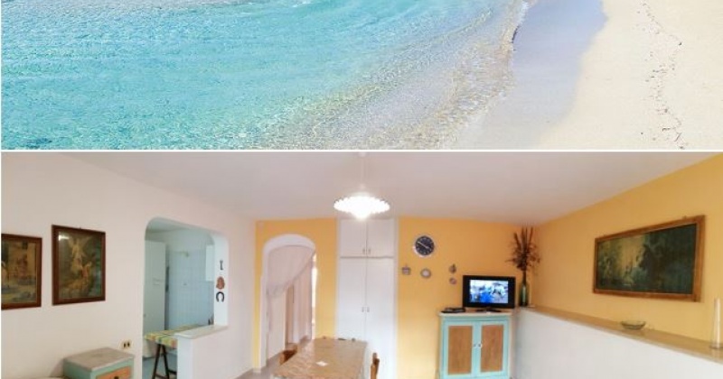 nella foto vedo il mare e un soggiorno di una casa vacanze in pescoluse di salve in salento